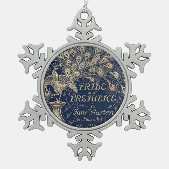 Stolz-u. Vorurteil-Pfau-Verzierung Schneeflocken Zinn-Ornament (Vorderseite)