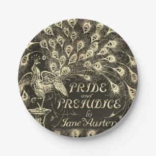 Stolz und Vorurteil Beige Gold Pfau Buchcover Pappteller