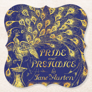 Stolz und Vorurteil Blau Gold Pfau Buchcover Untersetzer