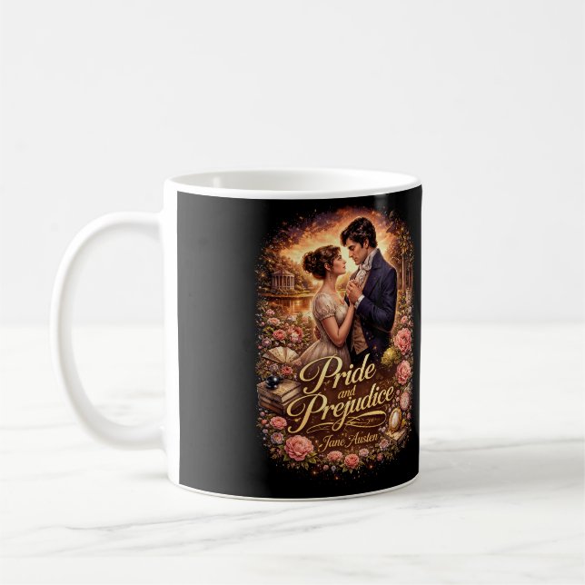 Stolz und Vorurteil Kaffeetasse (Links)