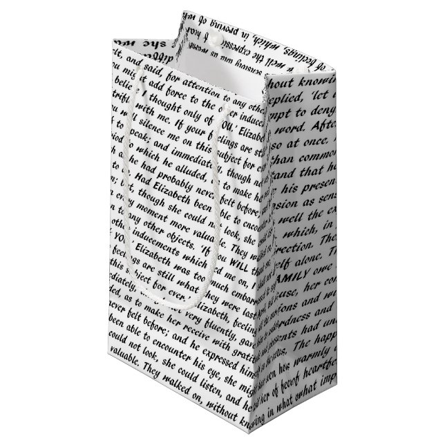 Stolz-und Vorurteil-Text Kleine Geschenktüte (Vorderseite Schrägansicht)