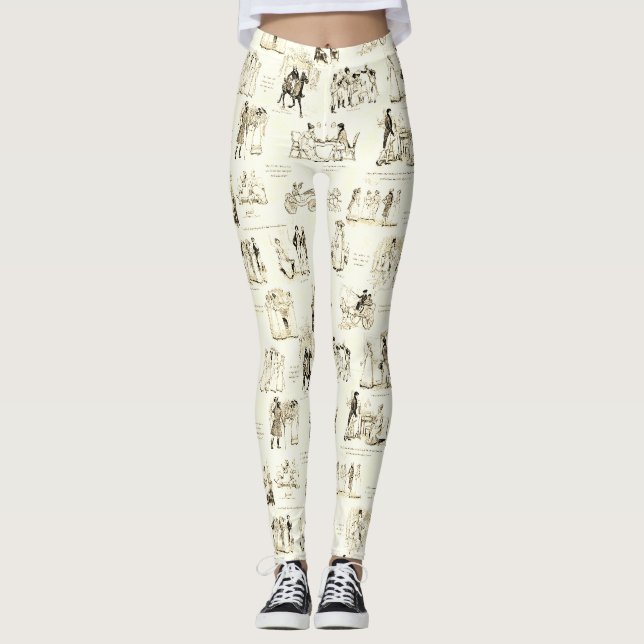 Stolz und Vorurteile Beige Sepia Toile Quotes Leggings (Vorderseite)