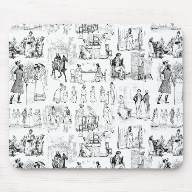 Stolz und Vorurteile Toile de Jouy Black and White Mousepad (Vorne)