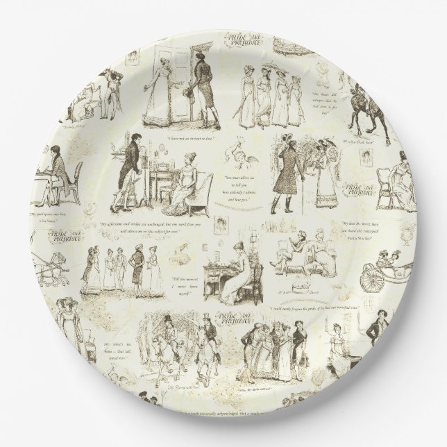 Stolz und Vorurteile über Beige-Toile-Angebot Pappteller (Vorderseite)