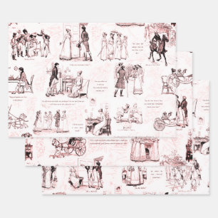 Stolz und Vorurteile Weinrosa Toile Zitate Geschenkpapier Set
