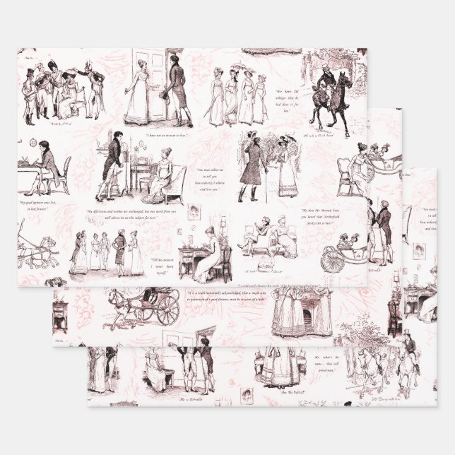 Stolz und Vorurteile Weinrosa Toile Zitate Geschenkpapier Set (Set)