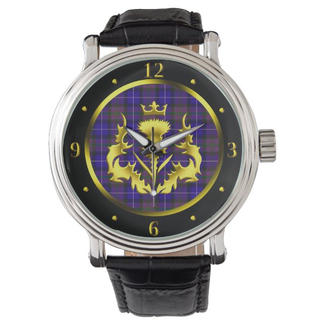 Stolz von Scotland Tartan mit Golden Thistle Armbanduhr (Vorderseite)