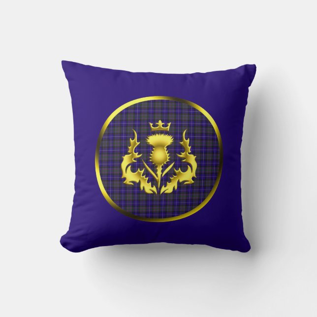 Stolz von Scotland Tartan mit Golden Thistle Blue Kissen (Vorderseite)