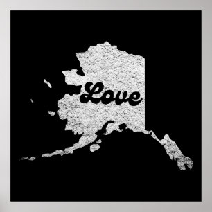 stolze Alask Staat Liebe Karte Kontur Rocky Map AK Poster