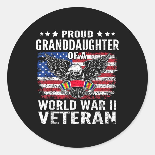 Stolze Grandtochter eines Wwii-Veteranen-Weltkrieg Runder Aufkleber (Vorderseite)