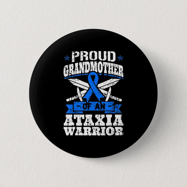 Stolze Großmutter eines Ataxia Kriegers Blue Aware Button (Vorderseite)