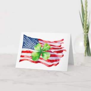 Stolze irisch-amerikanische Flagge 4-Blatt-Kleebla Karte