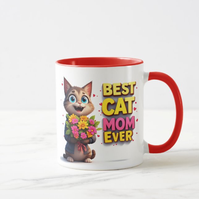 Stolze Katzenmutter mit süßer Blumenkatze 🐱 Tasse (Rechts)
