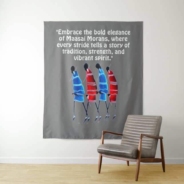 Stolze Maasai Morans: Tal in Blau und Rot markiere Wandteppich (Beispiel)