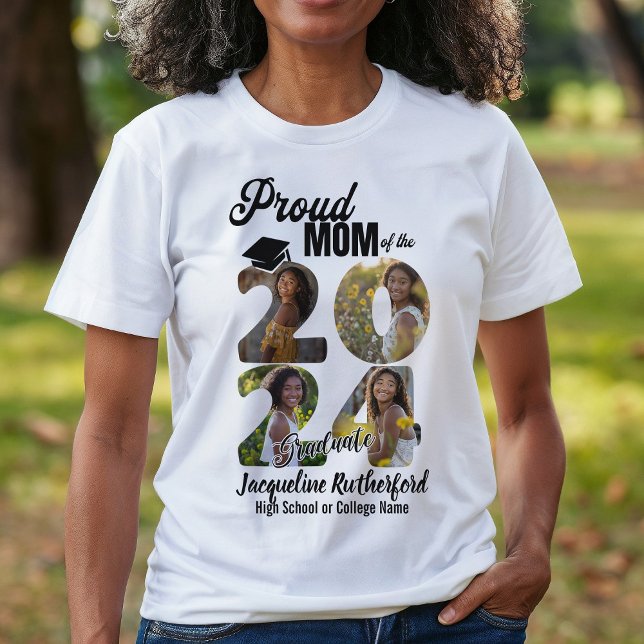 Stolze Mama 2024 Graduate Custom Foto Collage T-Shirt (Von Creator hochgeladen)