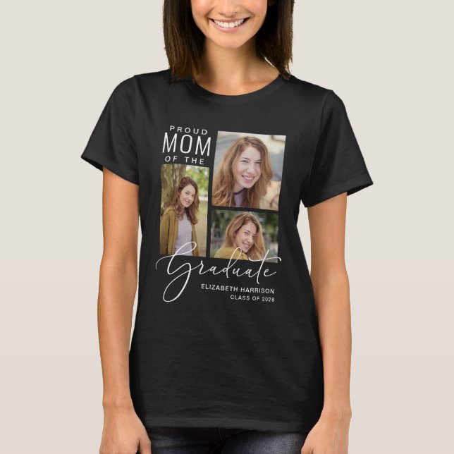 Stolze Mama des Graduate Foto Script Black T-Shirt (Vorderseite)