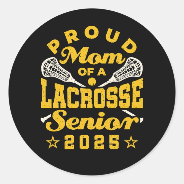 Stolze Mama eines Lacrosse Senior 2025 Gold Runder Aufkleber (Vorderseite)