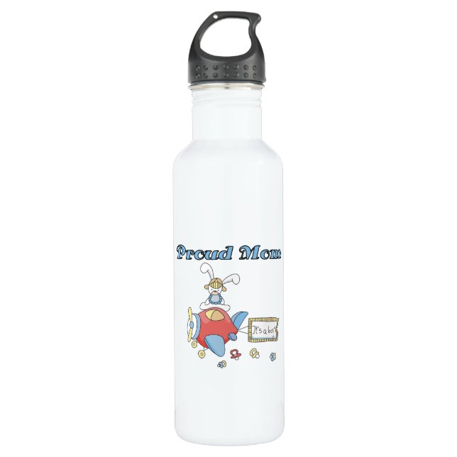Stolze Mama Flugzeug Es ist ein Junge Trinkflasche (Vorderseite)