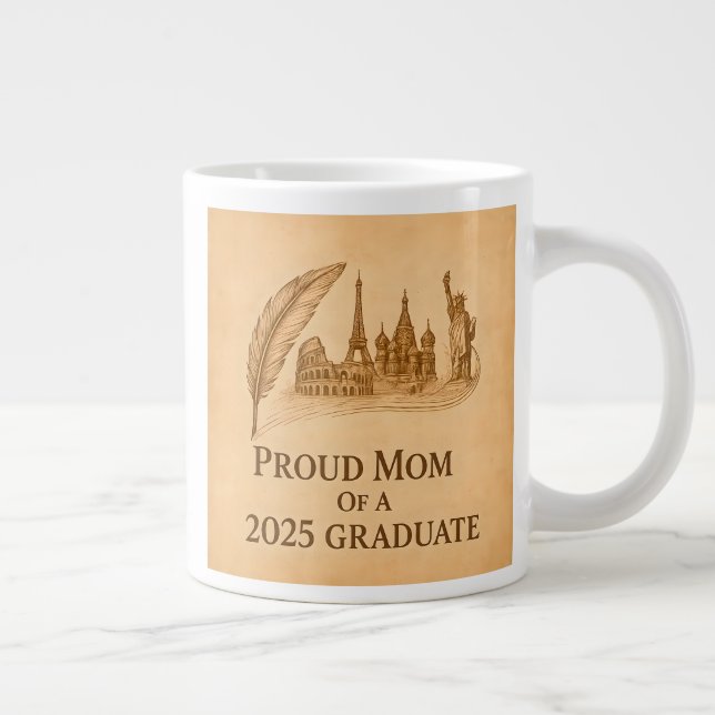 Stolze Mama von 2025 History Grad - Sehenswürdigke Jumbo-Tasse (Rechts)