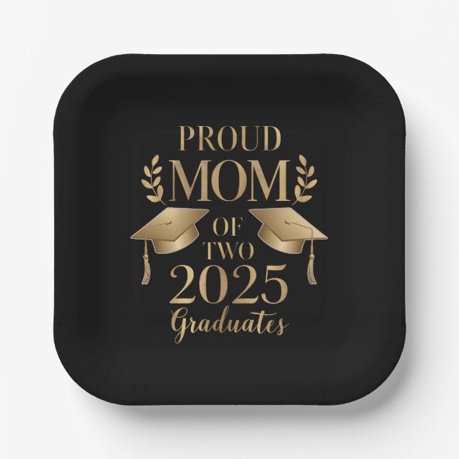 Stolze Mama von zwei 2025 Graduate Twins Pappteller (Vorderseite)