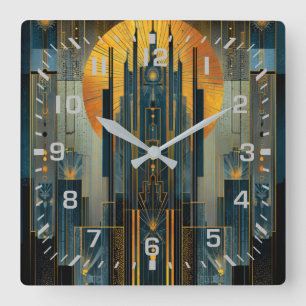 Stolze minimalistische Tuxedo-Katze auf Orange Quadratische Wanduhr