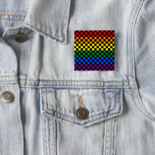 Stolze Muster   Rainbow-Schachbretter Button