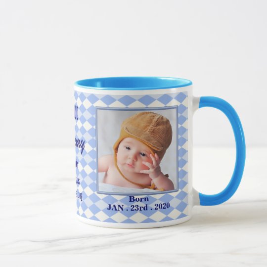 Stolze neue Mama-Baby-Foto-Tasse - blaue Raute Tasse