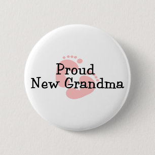 Stolze neue Oma Baby Mädchen Fußabdrücke Button