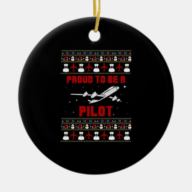 Stolze Pilotin Weihnachten mit Flugzeug und Schnee Keramik Ornament (Vorne)
