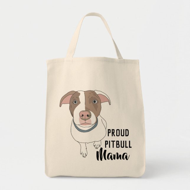 Stolze Pitbull Mutter Tote (Weiß/TAN) Tragetasche (Vorne)
