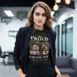 Stolze Tante des T - Shirt<br><div class="desc">Abschluss Zeremonie Schwarz & Gold T - Shirt mit einem Absolventen Mortarboard,  5 Fotos Ihrer Nichte oder Neffen,  das Sprichwort "stolze Tante des Absolventen",  ihren Namen,  Studienort und Jahrgang.</div>