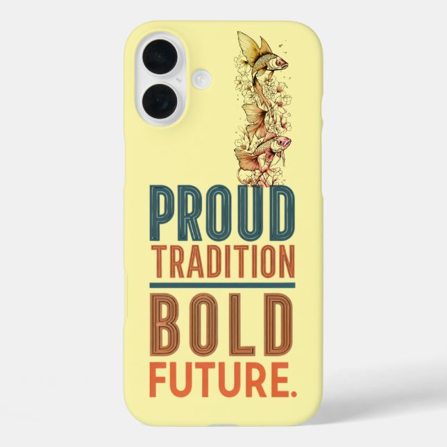 Stolze Tradition, kühne künftige Gestaltung der Fi iPhone 16 Plus Hülle (Rückseite)