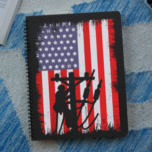 Stolzer amerikanischer Leitungsmonteur Patriotisch Notizblock