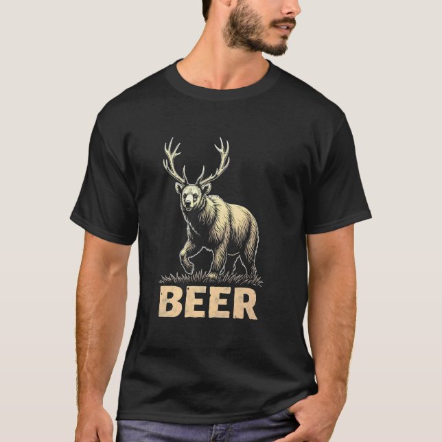 Stolzer Bär mit Geweih Bier Jubel T-Shirt (Vorderseite)