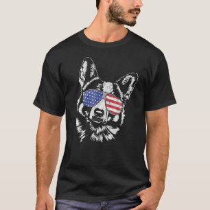 Stolzer Corgi Amerika Flagge Sonnenbrille Hund T-Shirt
