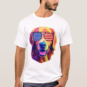 Stolzer Golden Retriever Amerikanische Flagge Sonn T-Shirt