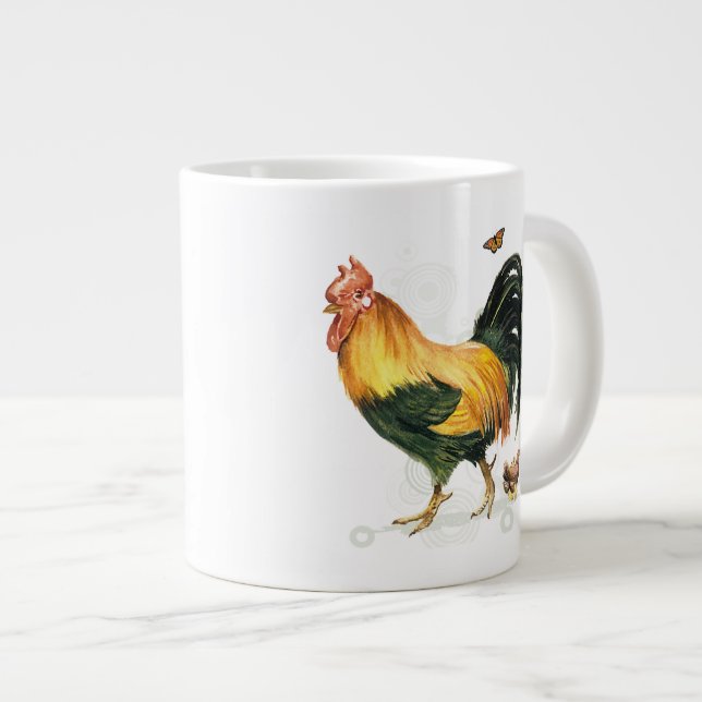 Stolzer Hahn mit Henne und Hühnern Jumbo-Tasse (Vorderseite Rechts)