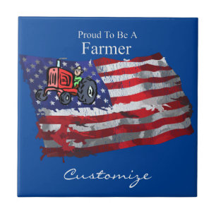 Stolzer patriotischer Landwirt Flagge Thunder_Cove Fliese