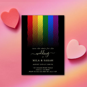 Stolzer Regenbogen-LGBTQ-Herz-Hochzeit Einladung
