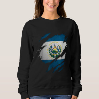 Stolzer Salvadorianer zerrissene El Salvador-Flagg Sweatshirt