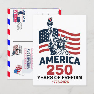 Stolzer Veteran 250 Jahre Amerika 1776 2026 Feiertagspostkarte