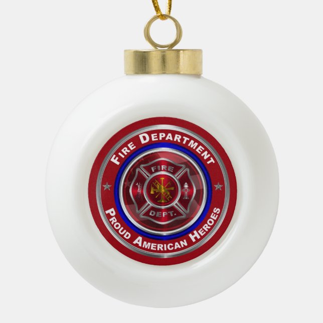 Stolzes amerikanisches Feuerwehrmann Keramik Kugel-Ornament (Vorderseite)