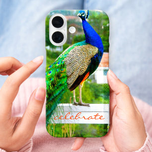 Stolzes Blau Grün Pfau Foto Feiern Zitat iPhone 16 Hülle