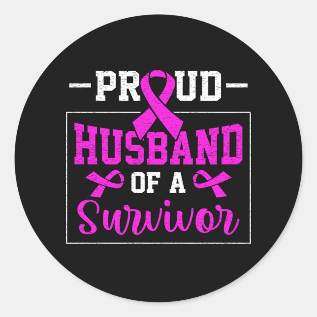 Stolzes Ehemann von Survivor Brustkrebs Bewusstsei Runder Aufkleber (Vorderseite)