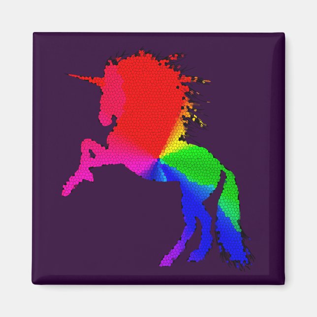 Stolzes Einhorn von farbenfroher Bleiglaskonstrukt Magnet (Vorne)