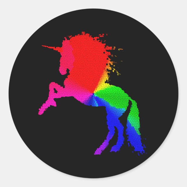 Stolzes Einhorn von farbenfroher Bleiglaskonstrukt Runder Aufkleber (Vorderseite)
