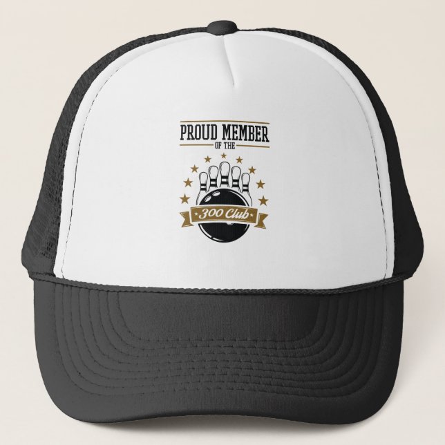 Stolzes Mitglied des Bowling 300 Club Perfect Game Truckerkappe (Vorderseite)