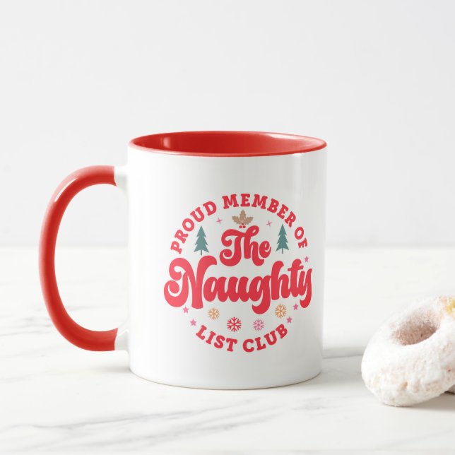 Stolzes Mitglied des Naughty List Club Weihnachten Tasse (Mit Donut)
