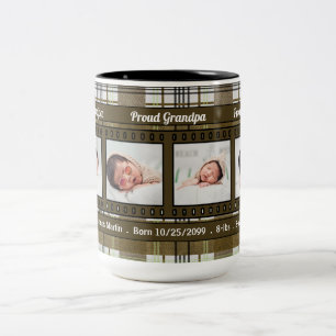 Stolzes neues Opa 4 Foto Kariert in Braun Zweifarbige Tasse