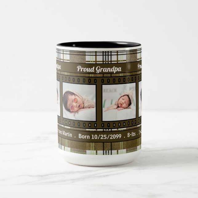 Stolzes neues Opa 4 Foto Kariert in Braun Zweifarbige Tasse (Mittel)